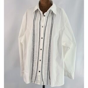 Avenue Button Down womens 30/32 White Black Embroidered Pintuck Good Stretch